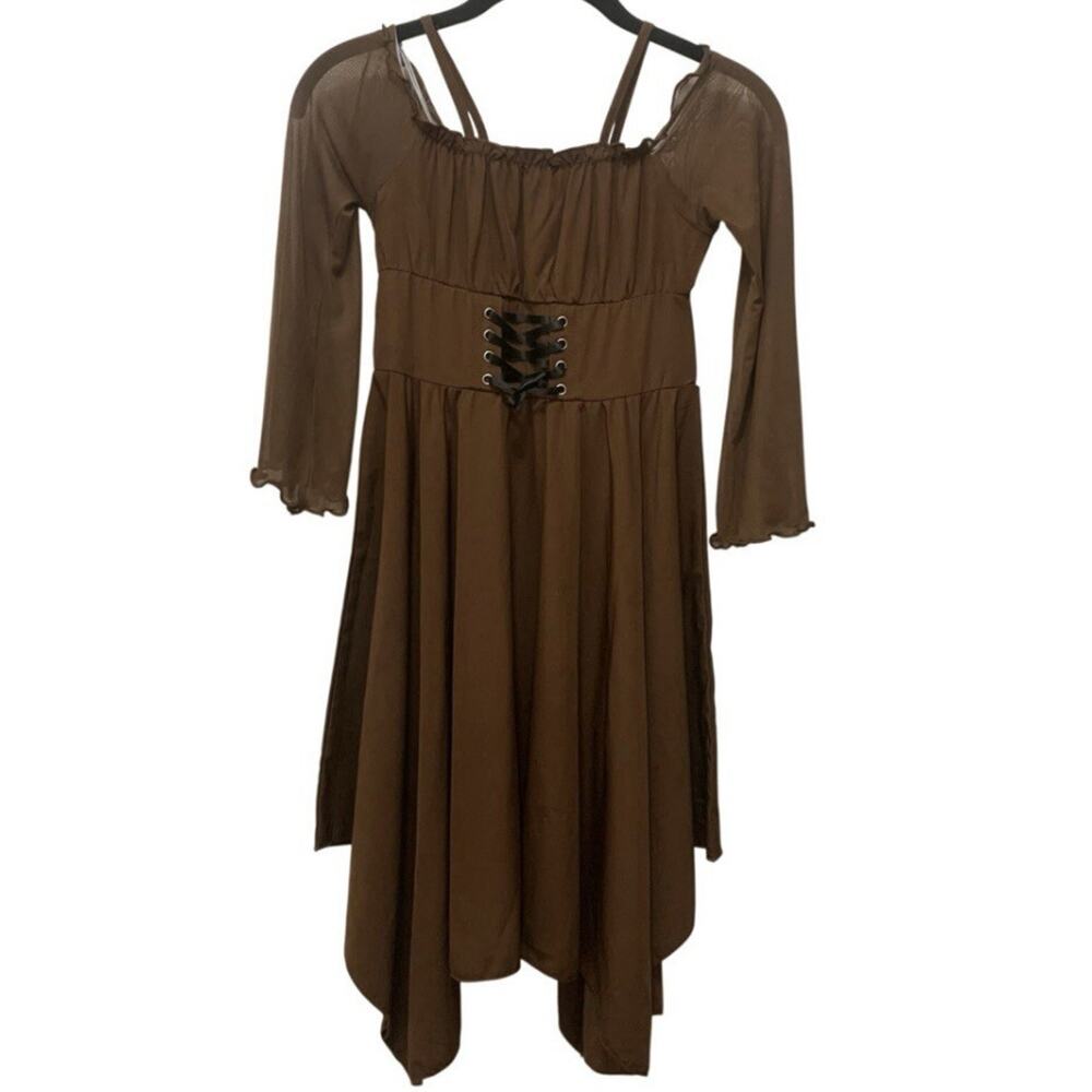Girls Brown Renaissance Costume Dress Size 9 Corset Fairy Medieval Halloween